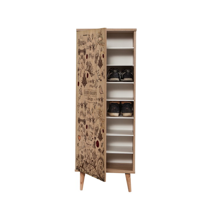 Hanah Home Filinta-731 Zapatero Roble Sonoma 50x135x38 cm Tablero de Partículas Recubierto de Melamina con Tiradores Metálicos y Cuerda